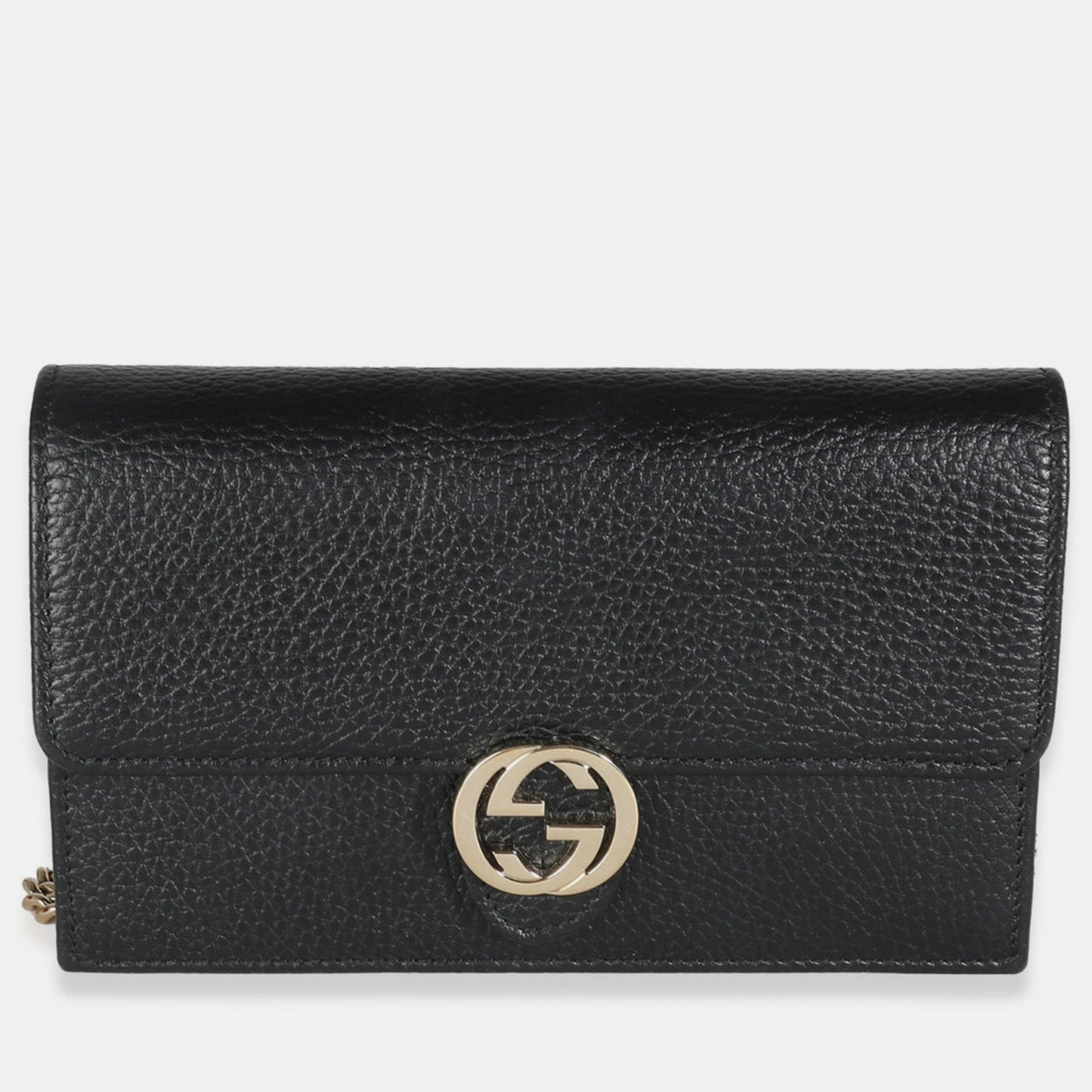 Luxury Gucci Trending 2025 Black Leather Interlocking G Chain Wallet on Chain Bag