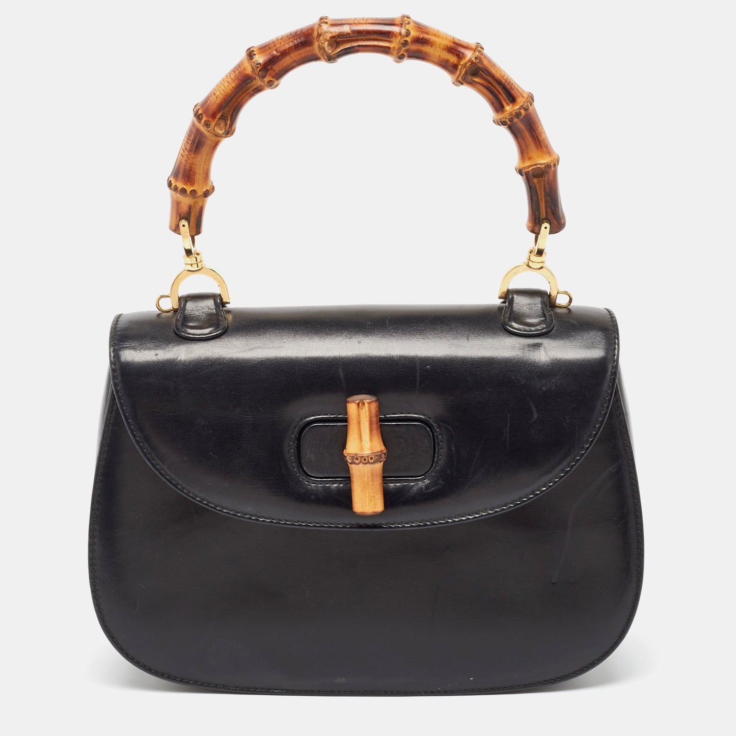 Luxury Gucci Trending 2025 Black Leather Vintage Bamboo Top Handle Bag