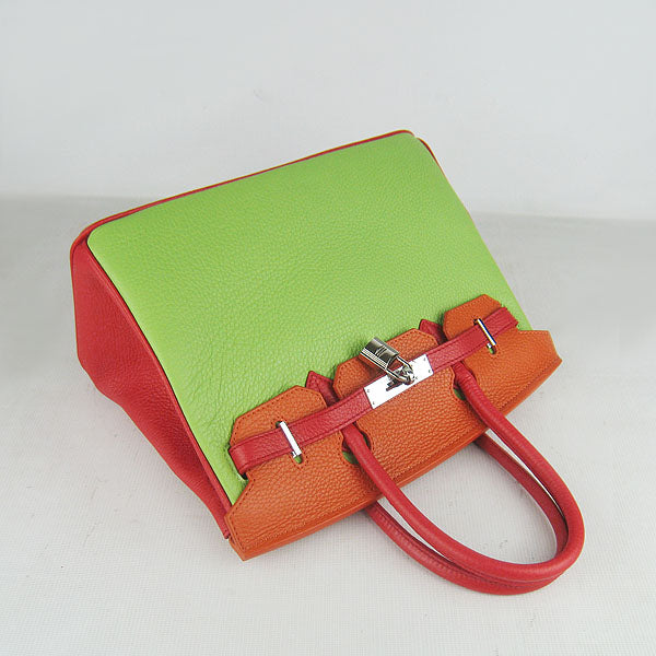 Luxury Hermes Birkin 30cm Togo Leather Handbags Red/Orange/Green Silver