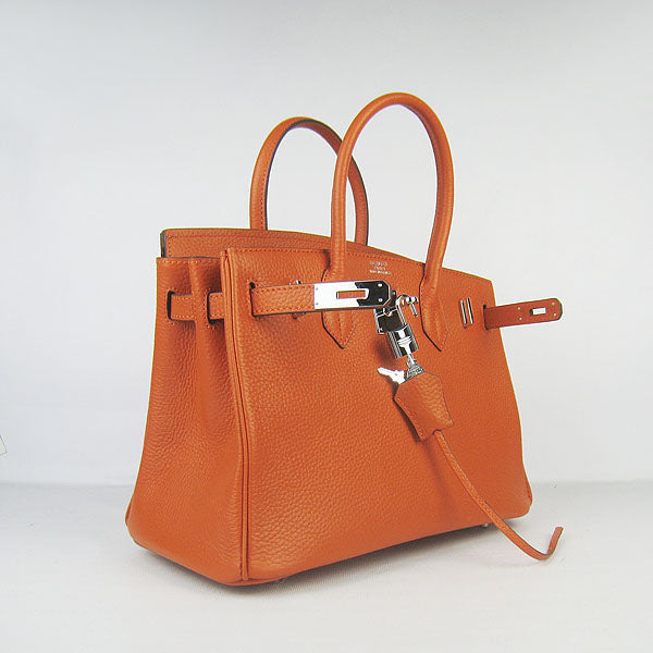 Luxury Hermes Birkin 30cm Togo Leather Handbags Orange Silver