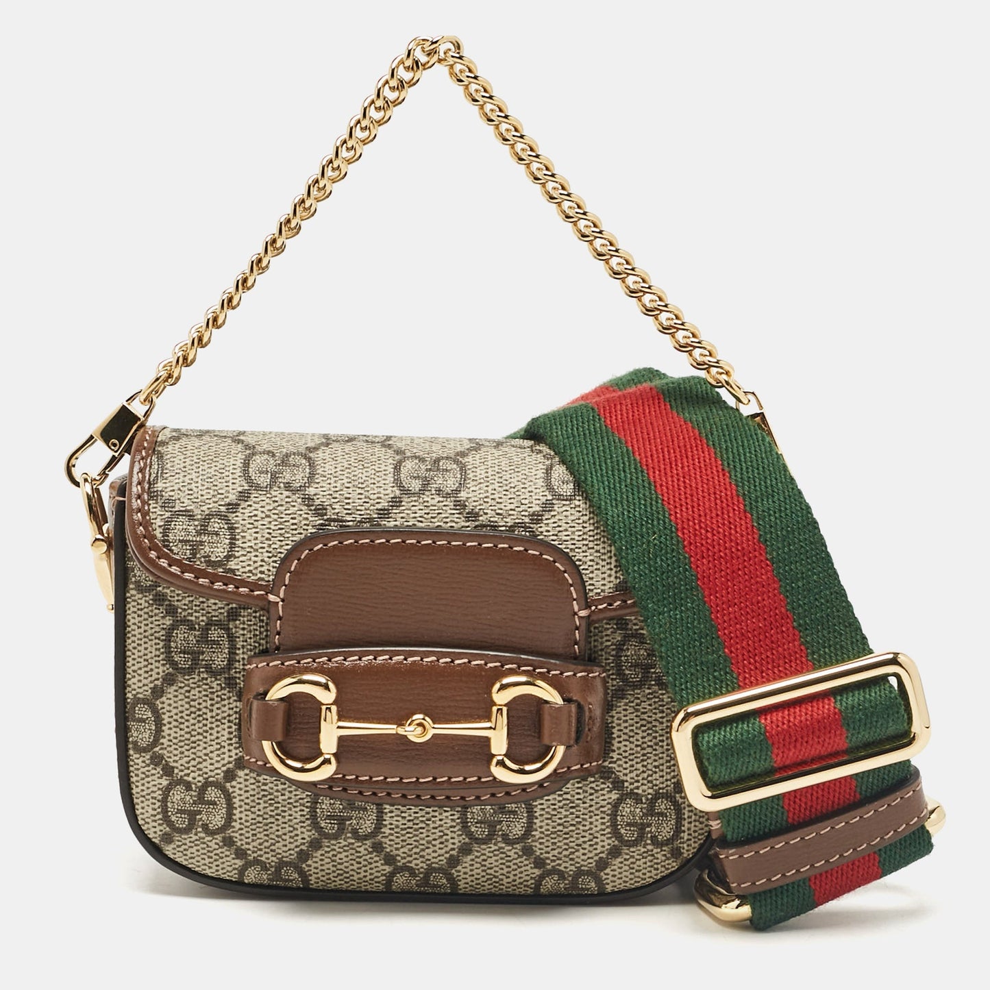Luxury Gucci Trending 2025 Beige/Brown GG Supreme Canvas and Leather Horsebit 1955 Wallet Crossbody Bag