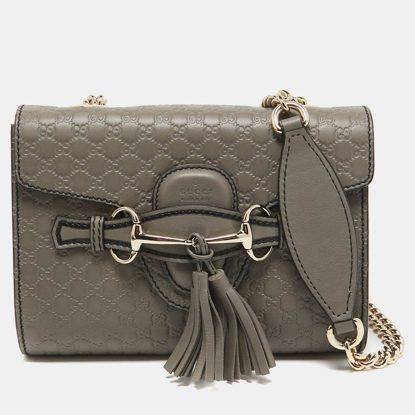 Luxury Gucci Trending 2025 Grey MicroLuxury Gucci Trending 2025ssima Leather Mini Emily Chain Crossbody Bag
