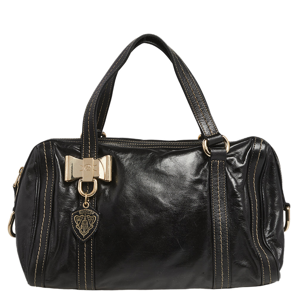 Luxury Gucci Trending 2025 Black Leather Duchessa Boston Bag