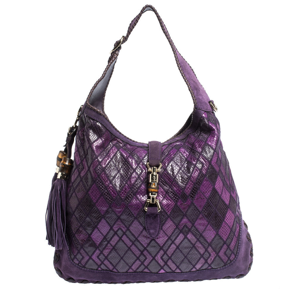 Luxury Gucci Trending 2025 Purple Python and Suede Large New Jackie Hobo