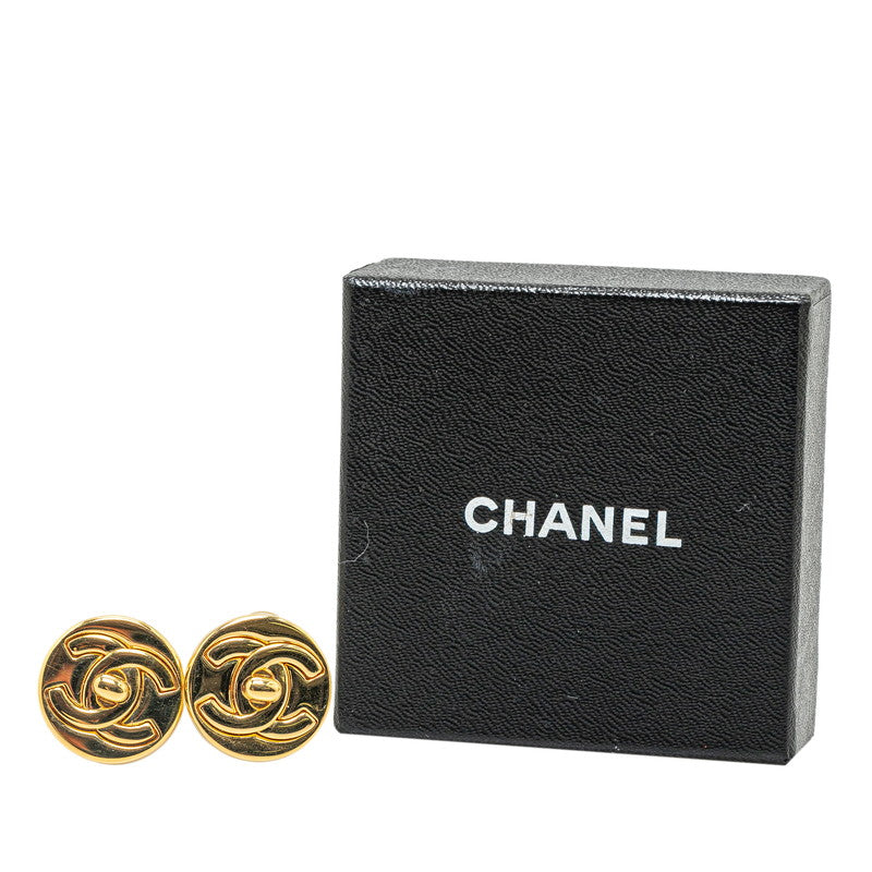 Chanel Vintage Coco Mark Turnlock Earrings Gold Plated