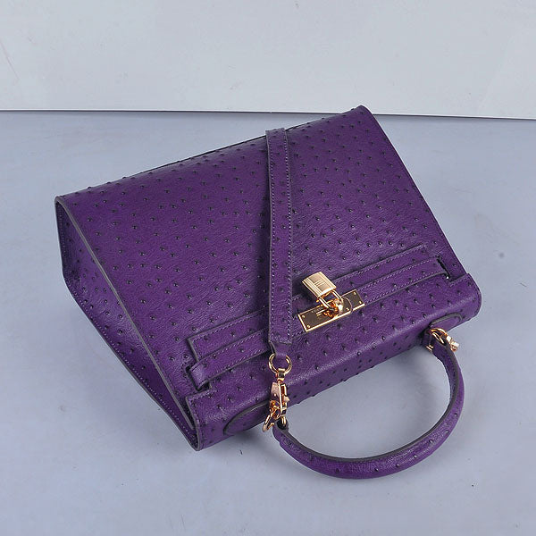 Luxury Hermes Kelly 32cm Ostrich Vein 6108 Purple Golden