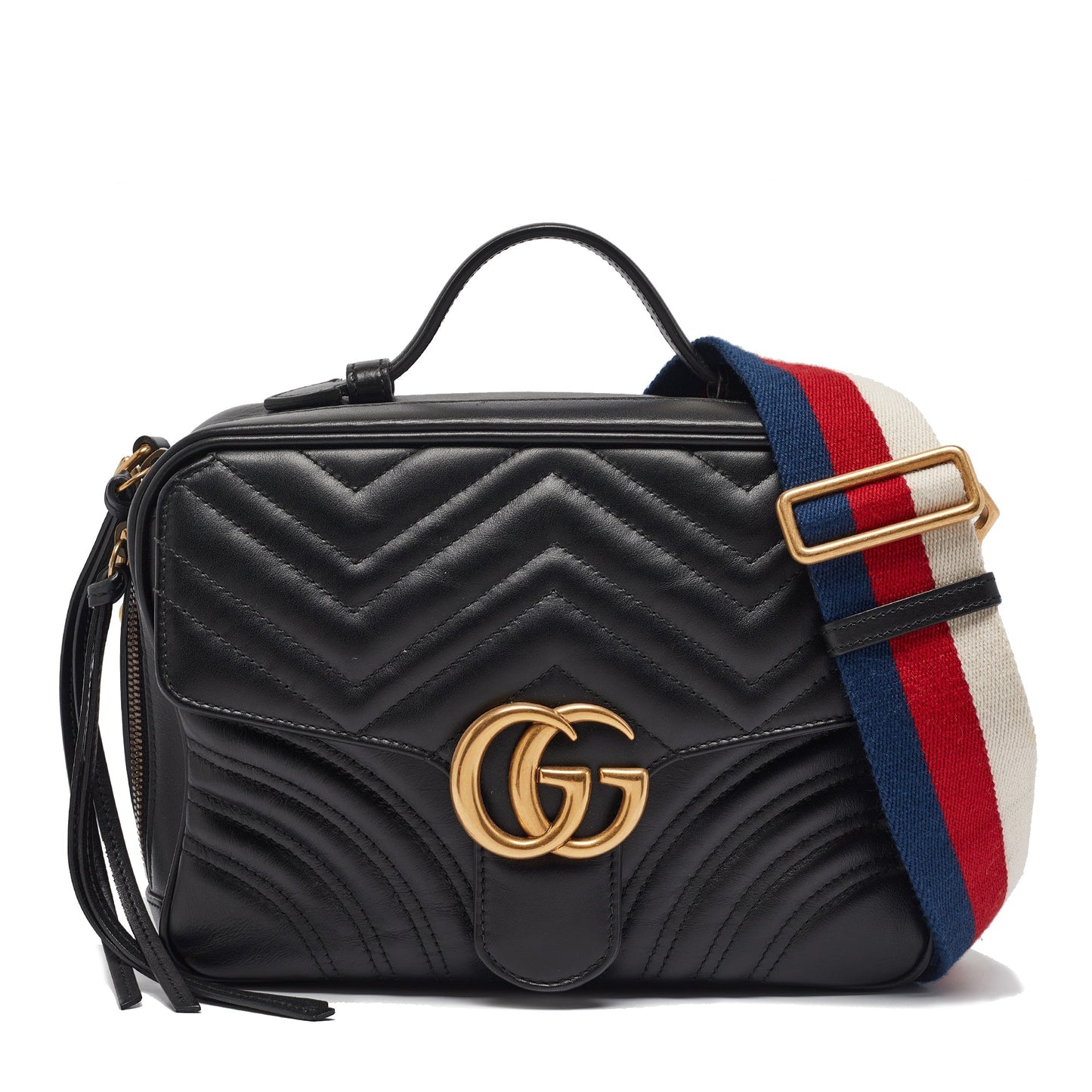 Luxury Gucci Trending 2025 Black Matelassé Leather GG Marmont Top Handle Bag