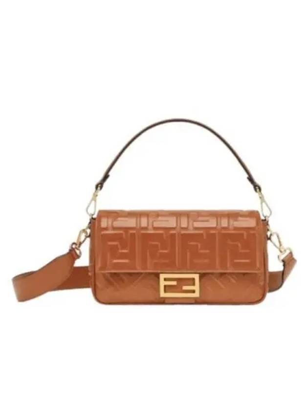 Luxury Fendi Baguette FF Embossed Nappa Leather Shoulder Bag Brown