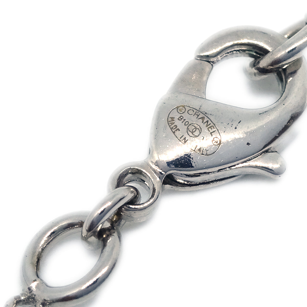 Chanel Silver Necklace Pendant Rhinestone B10V