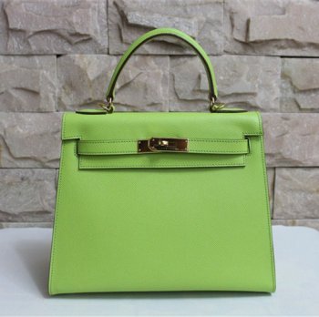 Luxury Hermes Kelly 28cm Epsom Leather Handbag Green Gold