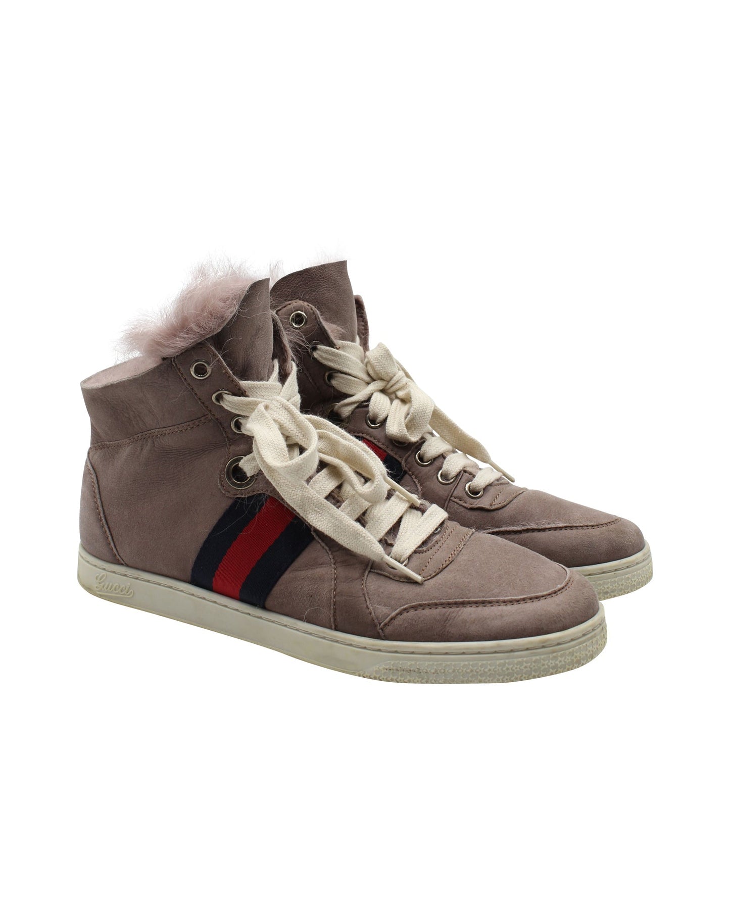 Luxury Gucci Trending 2025 High-Top Web Sneakers in Mauve Suede