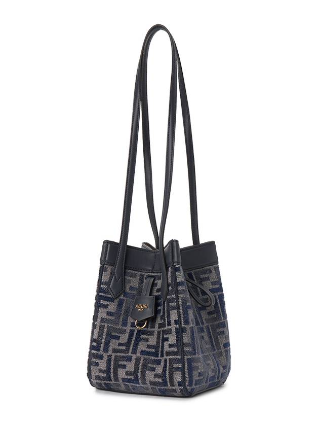 Luxury Fendi Origami Small FF Chenille Bucket Bag Dark Blue