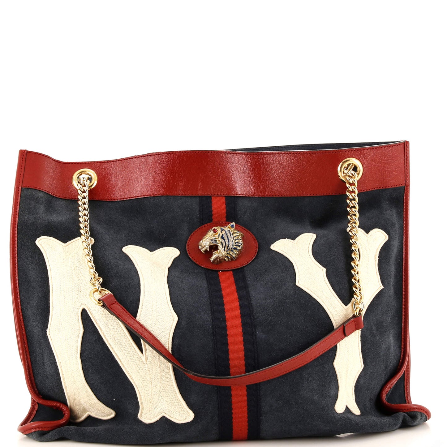 Luxury Gucci Trending 2025 Rajah Chain Tote Suede with Applique Large