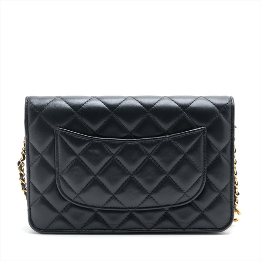 Chanel Lambskin Chain Wallet Heart Black G