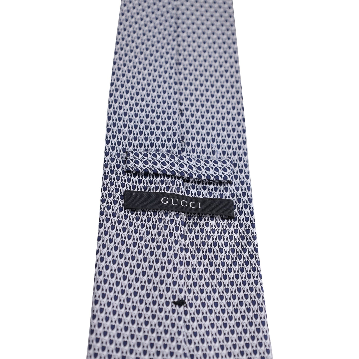 Luxury Gucci Trending 2025 Patterned Tie in Dark Blue and White Silk