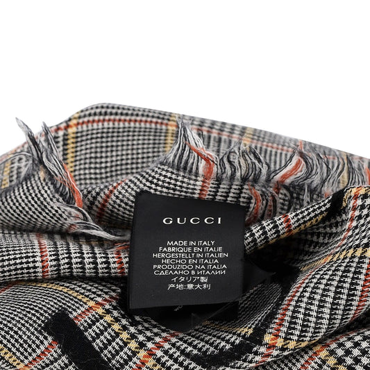 Luxury Gucci Trending 2025 Fringed Logo-Print Prince of Wales Checked Scarf in Gray Wool