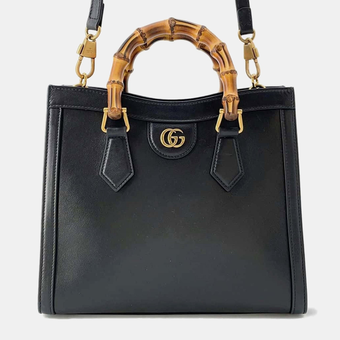 Luxury Gucci Trending 2025 Black Leather Diana Bamboo Small Handbag