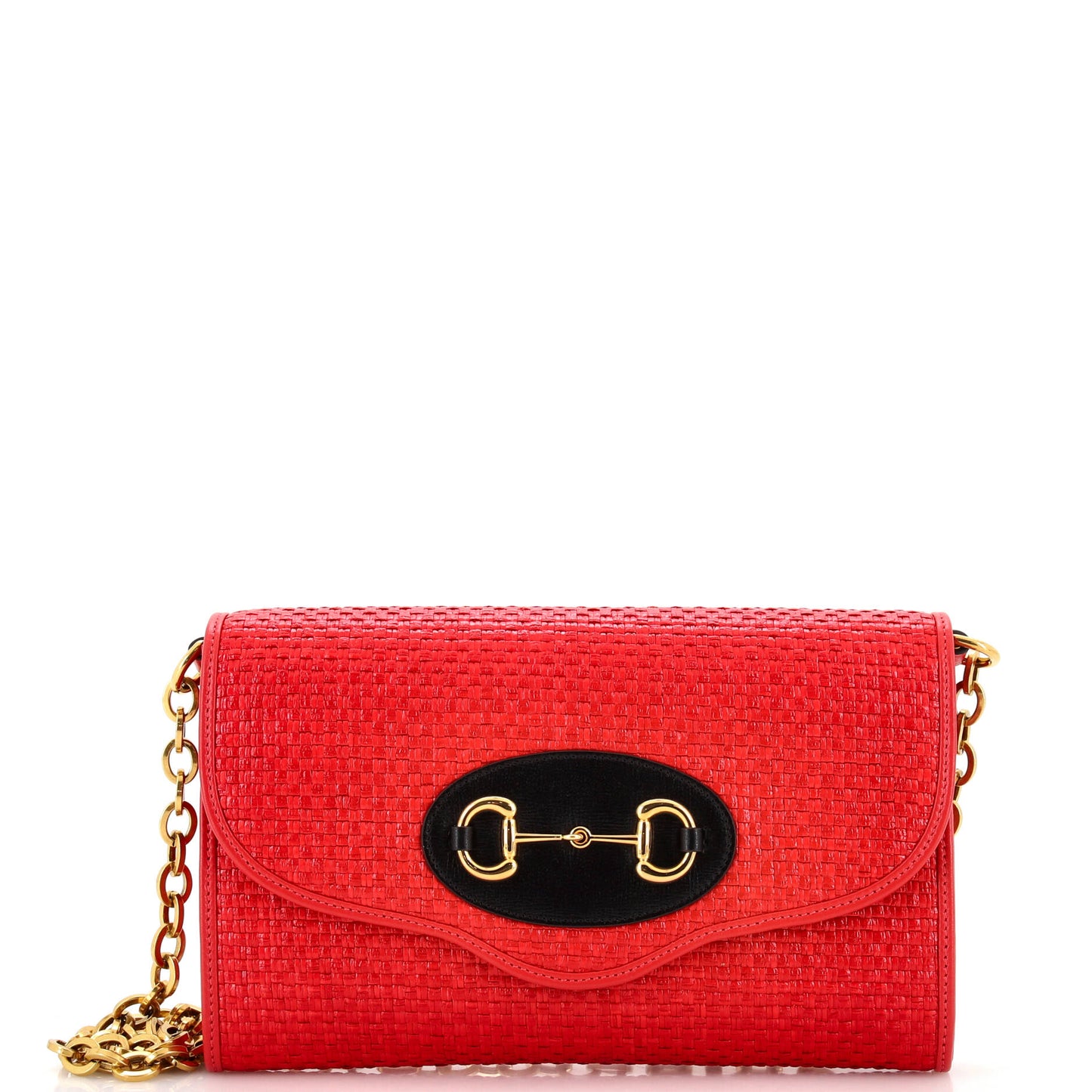 Luxury Gucci Trending 2025 Horsebit 1955 Curved Flap Shoulder Bag Raffia Small