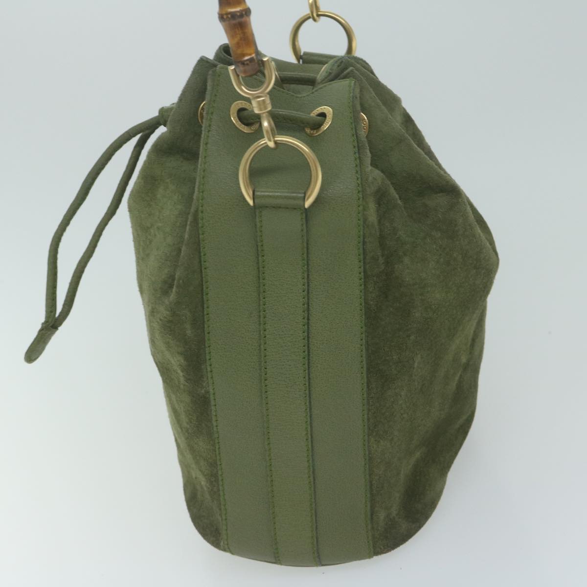 GUCCI Bamboo Hand Bag Suede 2way Khaki 001 2040 1657 ep3043