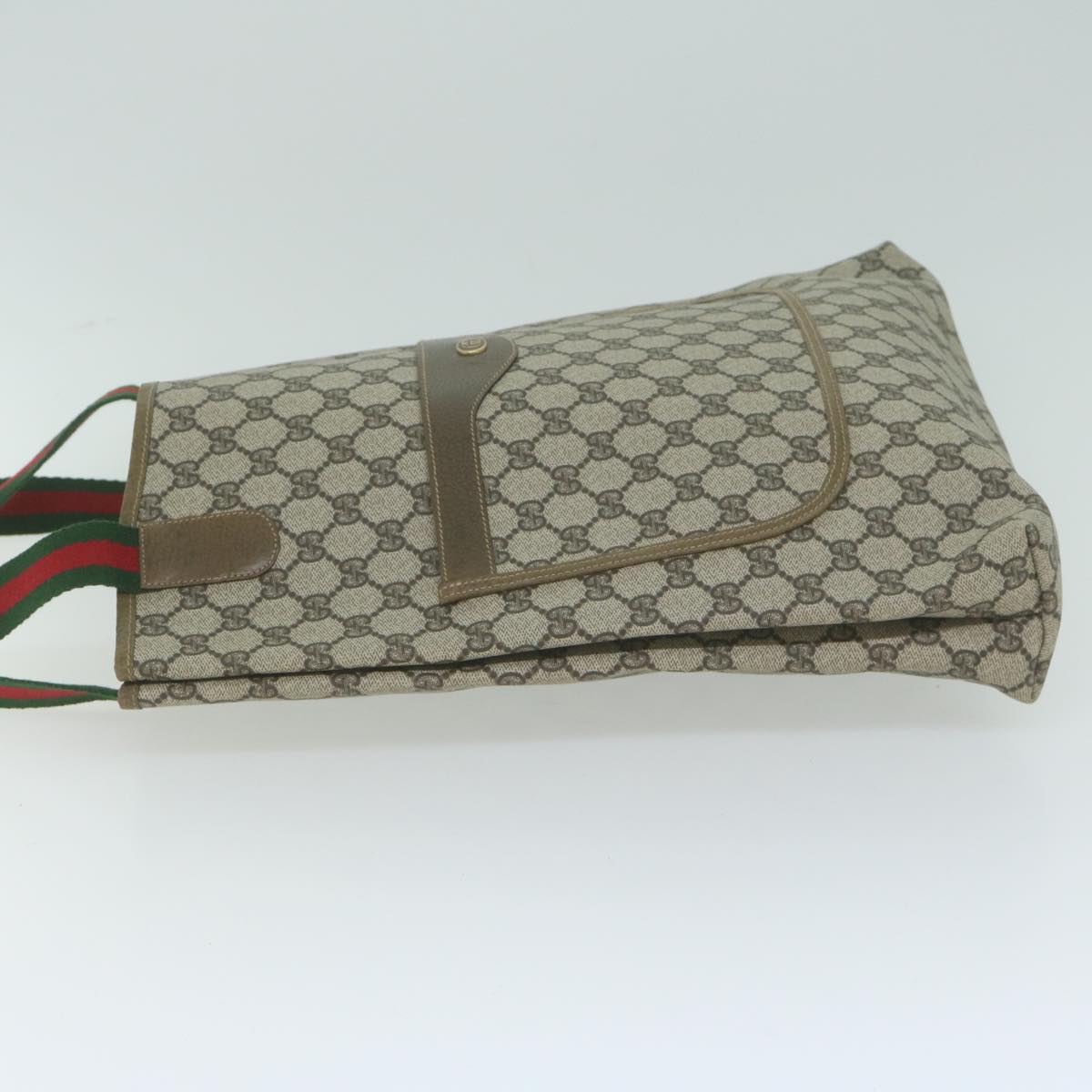 GUCCI GG Canvas Web Sherry Line Tote Bag PVC Leather Beige Red Green ep3118