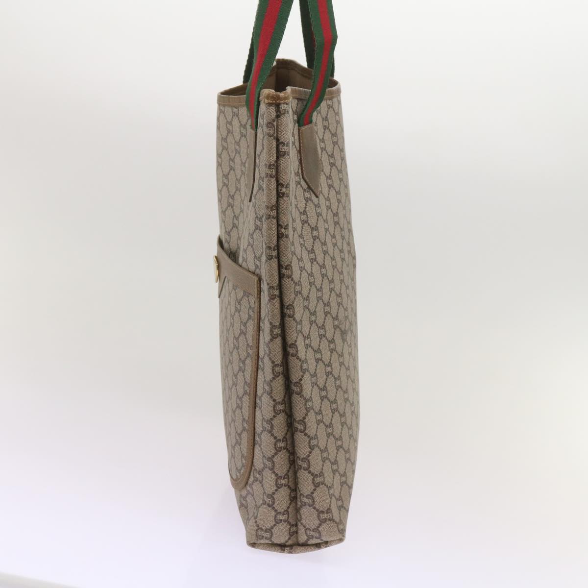 GUCCI GG Plus Supreme Web Sherry Line Tote Bag PVC Beige Red Green ep3451