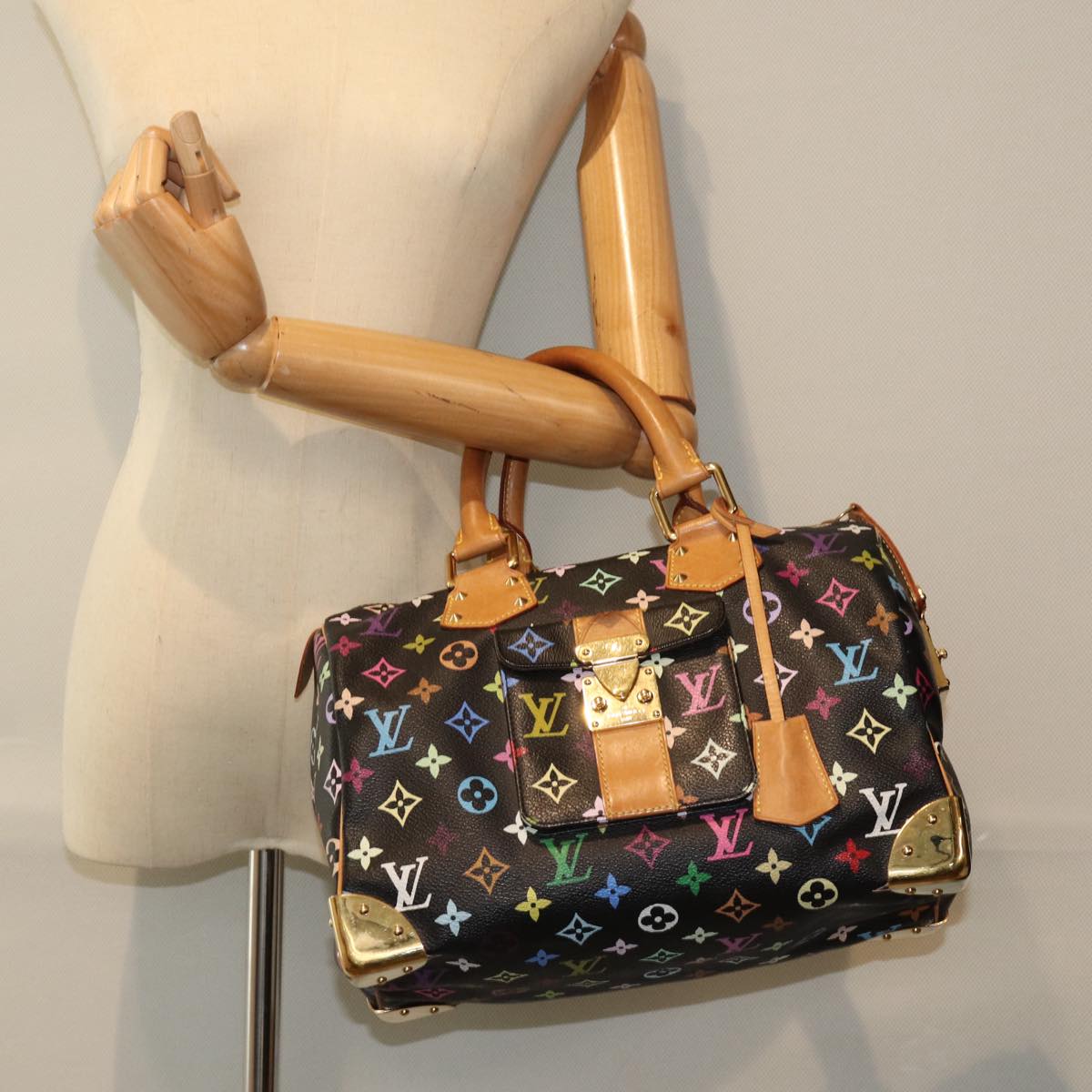 LOUIS VUITTON Monogram Multicolor Speedy 30 Hand Bag Black M92642 LV ep4868