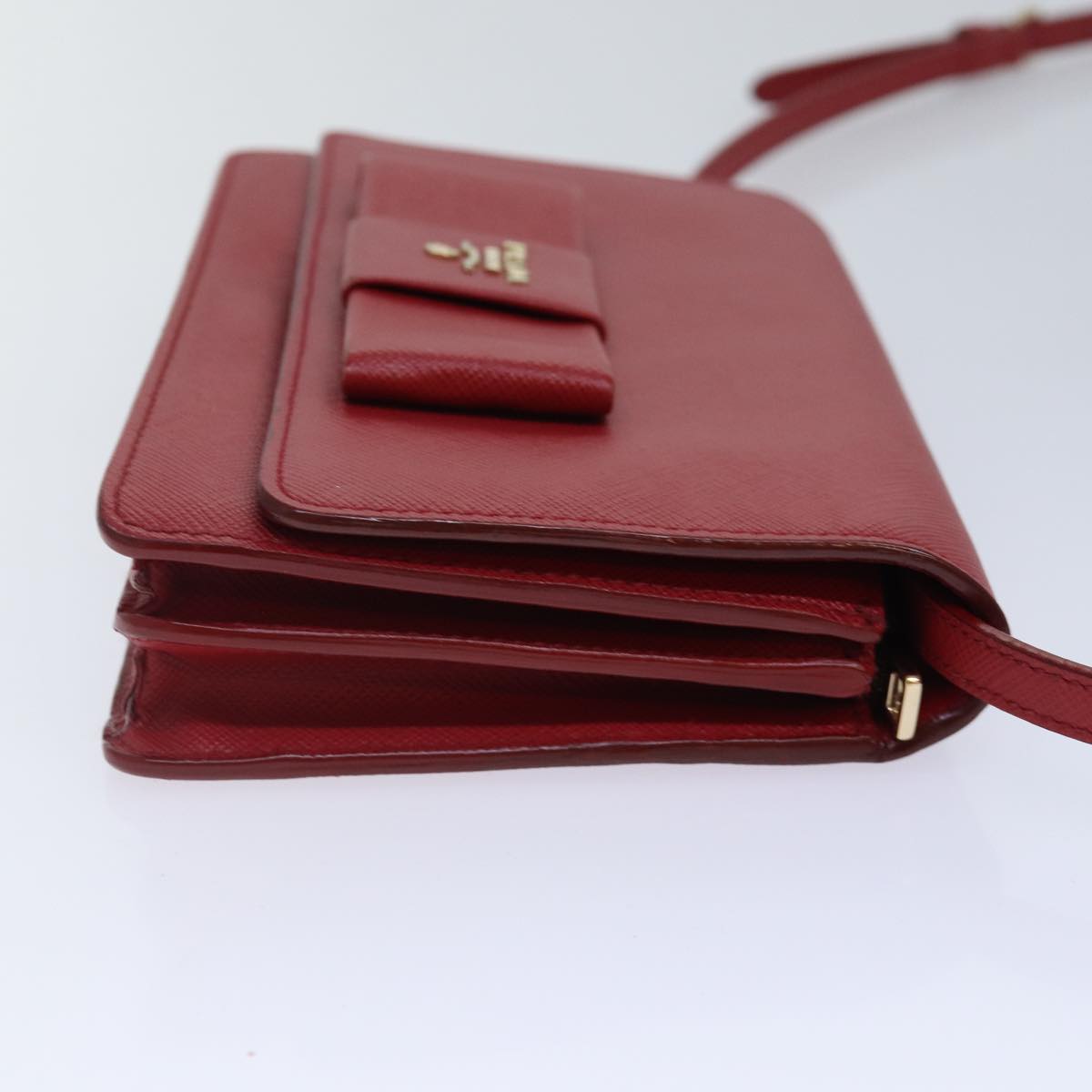 Luxury Prada Shoulder Long Wallet Safiano leather Red Gold ep5211