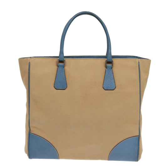 Luxury Prada Hand Bag Canvas Leather Beige Blue Silver ep5751