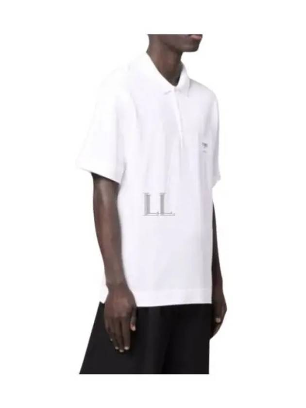 Luxury Fendi Men's Logo Patch Short Sleeve Polo Shirt White