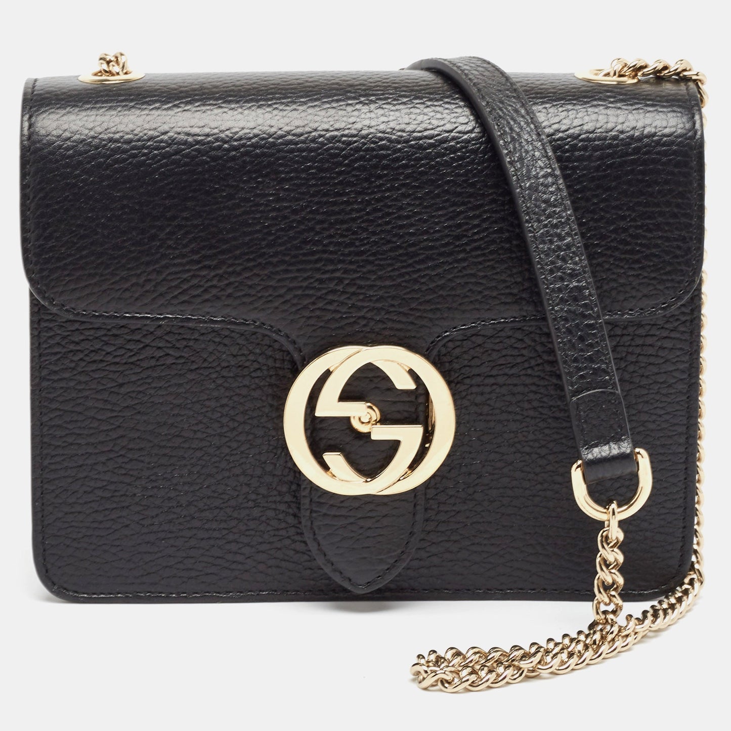 Luxury Gucci Trending 2025 Black Leather Small Dollar Interlocking G Shoulder Bag
