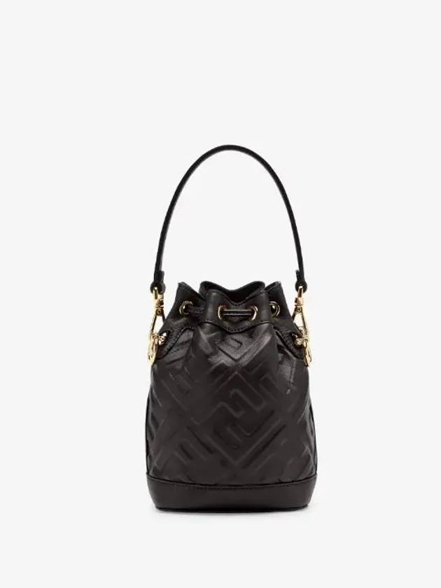 Luxury Fendi Mon Tresor FF Motif Leather Mini Bucket Bag Black