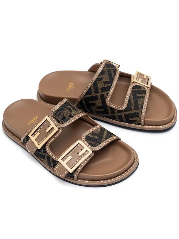 Luxury Fendi Feel Fabric Slippers Brown