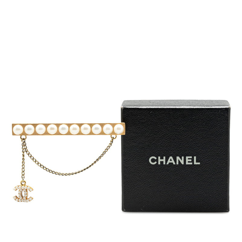 Chanel Vintage Coco Mark Pearl Brooch Gold