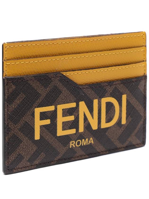 Luxury Fendi Roma Logo 3-Fold Card Wallet Brown Yellow