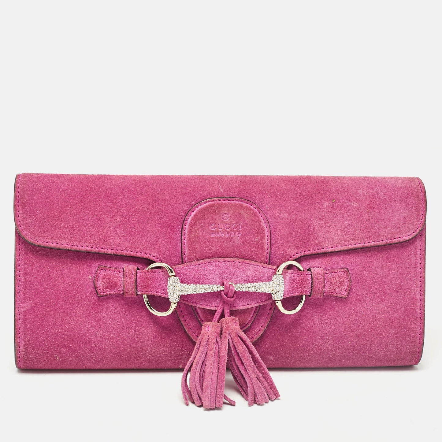 Luxury Gucci Trending 2025 Pink Suede Crystals Horsebit Broadway Clutch