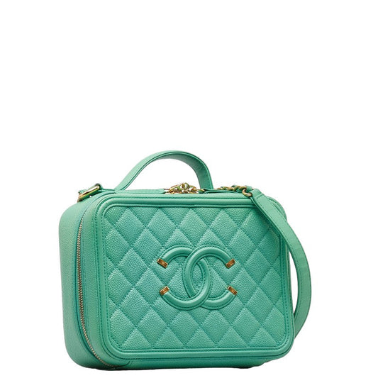 Chanel Matrases Coco Handbag Vanity Bag Shoulder Bag 2WAY Green Caviar S CHANEL