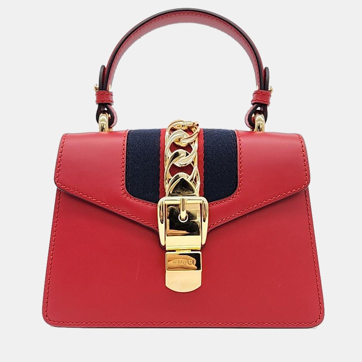 Luxury Gucci Trending 2025 Red Leather Mini Sylvie Top Handle Bag
