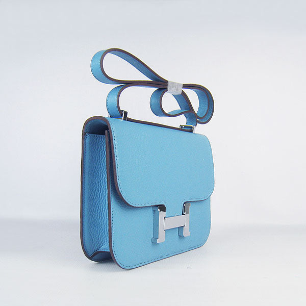 Luxury Hermes Constance Cowskin Leather Bag H017 light blue silver