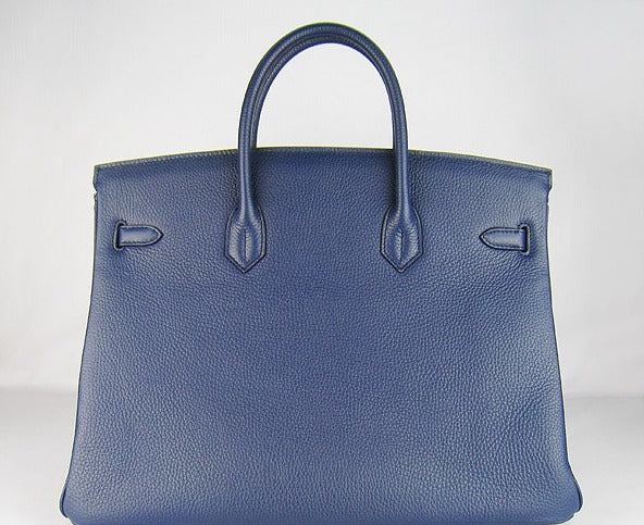 Luxury Hermes Birkin 35cm Togo Leather Handbags 6099 Dark Blue Silver