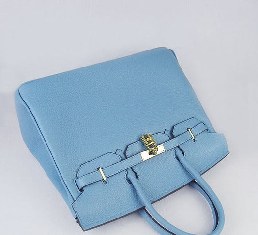 Luxury Hermes Birkin 35cm Togo Leather Handbags Light Blue Golden