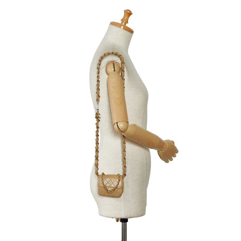 Chanel Mini Matrasse Coco Shoulder Bag Mini Pochette Beige G Leather CHANEL