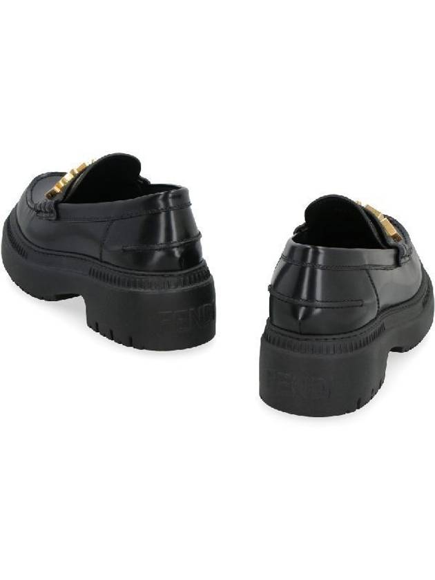 Luxury Fendi Graphy Logo Leather Loafers Black