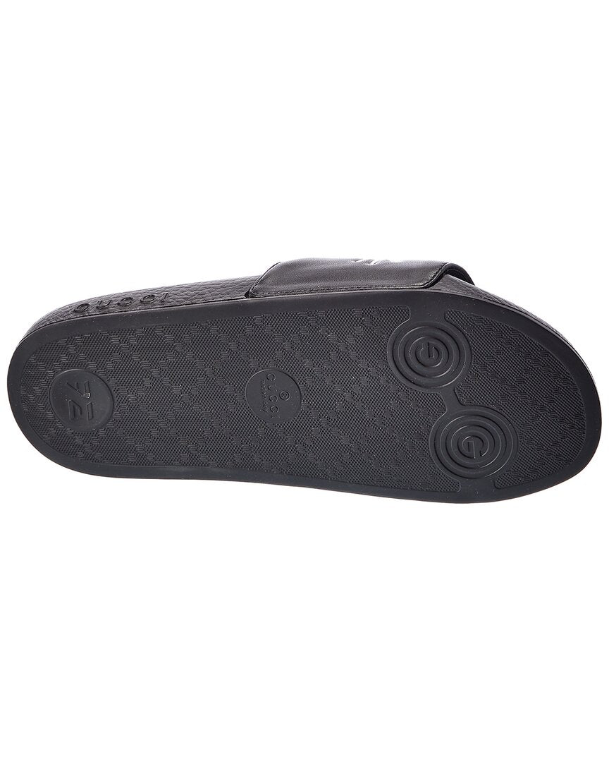 Gucci Kitty Logo Leather Slide