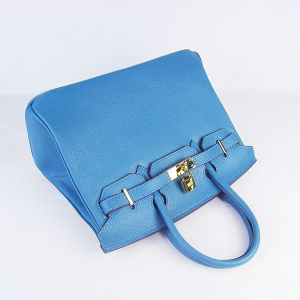 Luxury Hermes Birkin 30cm Togo Leather Handbags Blue Golden