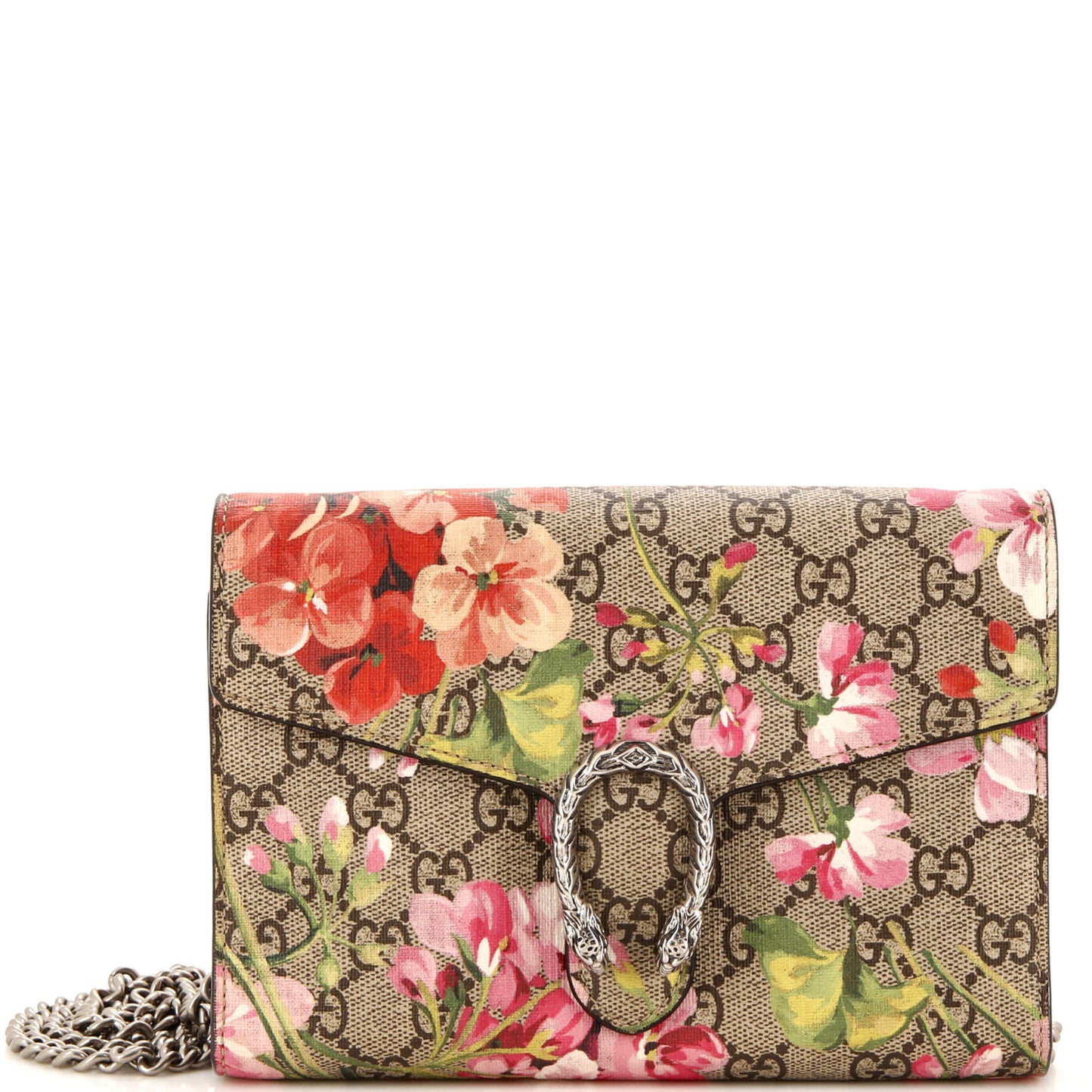 Luxury Gucci Trending 2025 Dionysus Chain Wallet Blooms Print GG Coated Canvas Small