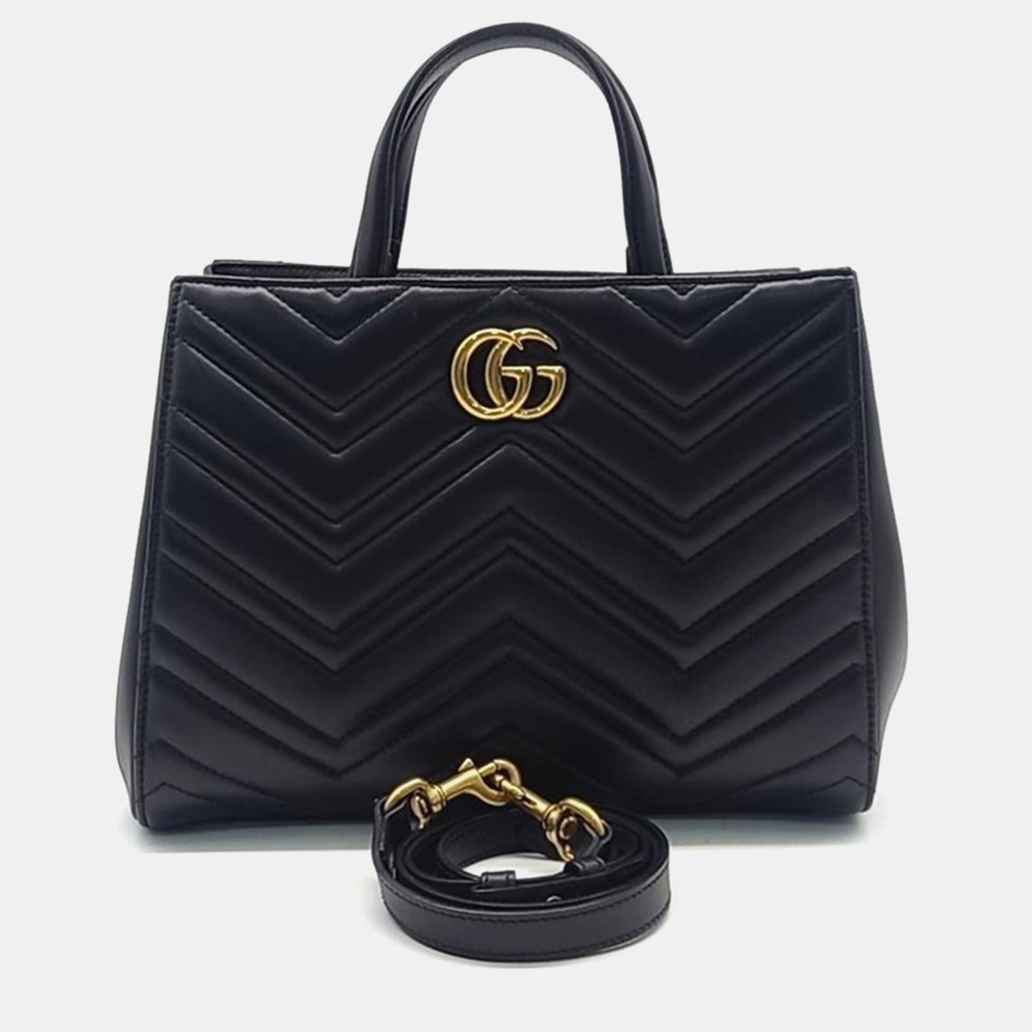 Luxury Gucci Trending 2025 Black Leather GG Marmont Matelasse Tote Bag