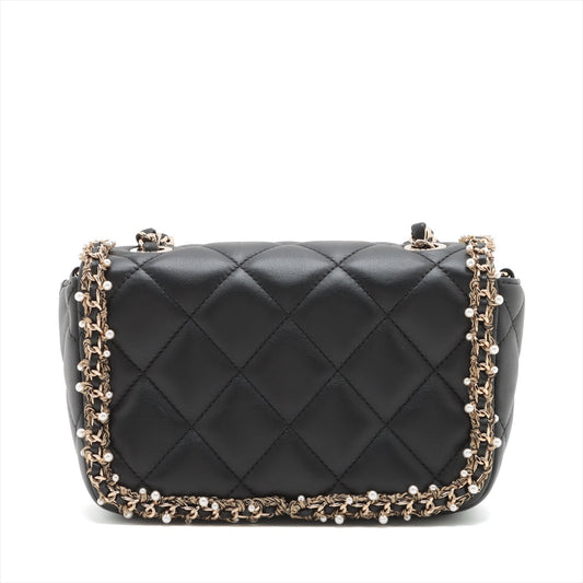 Chanel Mini Matrasse 17 Single Flap Double Chain Bag Pearl Black G A35200