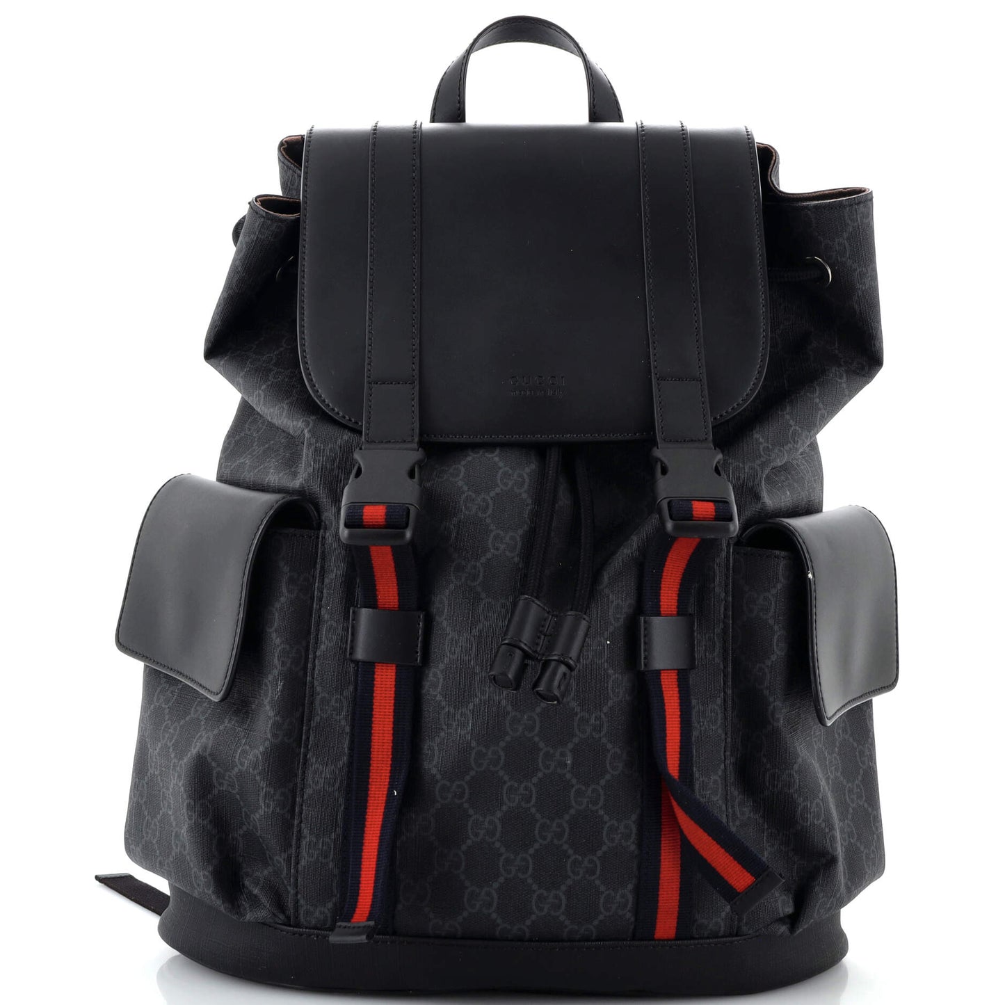 Luxury Gucci Trending 2025 Double Pocket Buckle Backpack GG Coated Canvas Large
