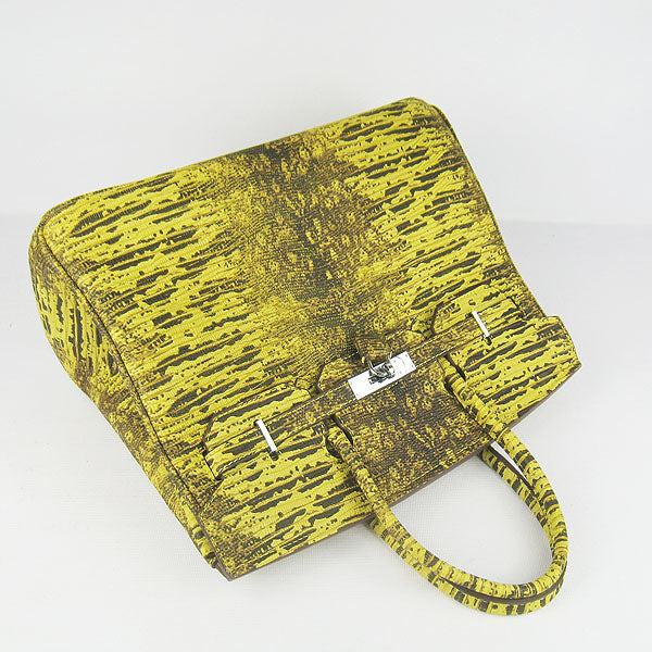 Luxury Hermes Birkin 35cm Lizard Pattern Handbag 6089 Yellow/Silver