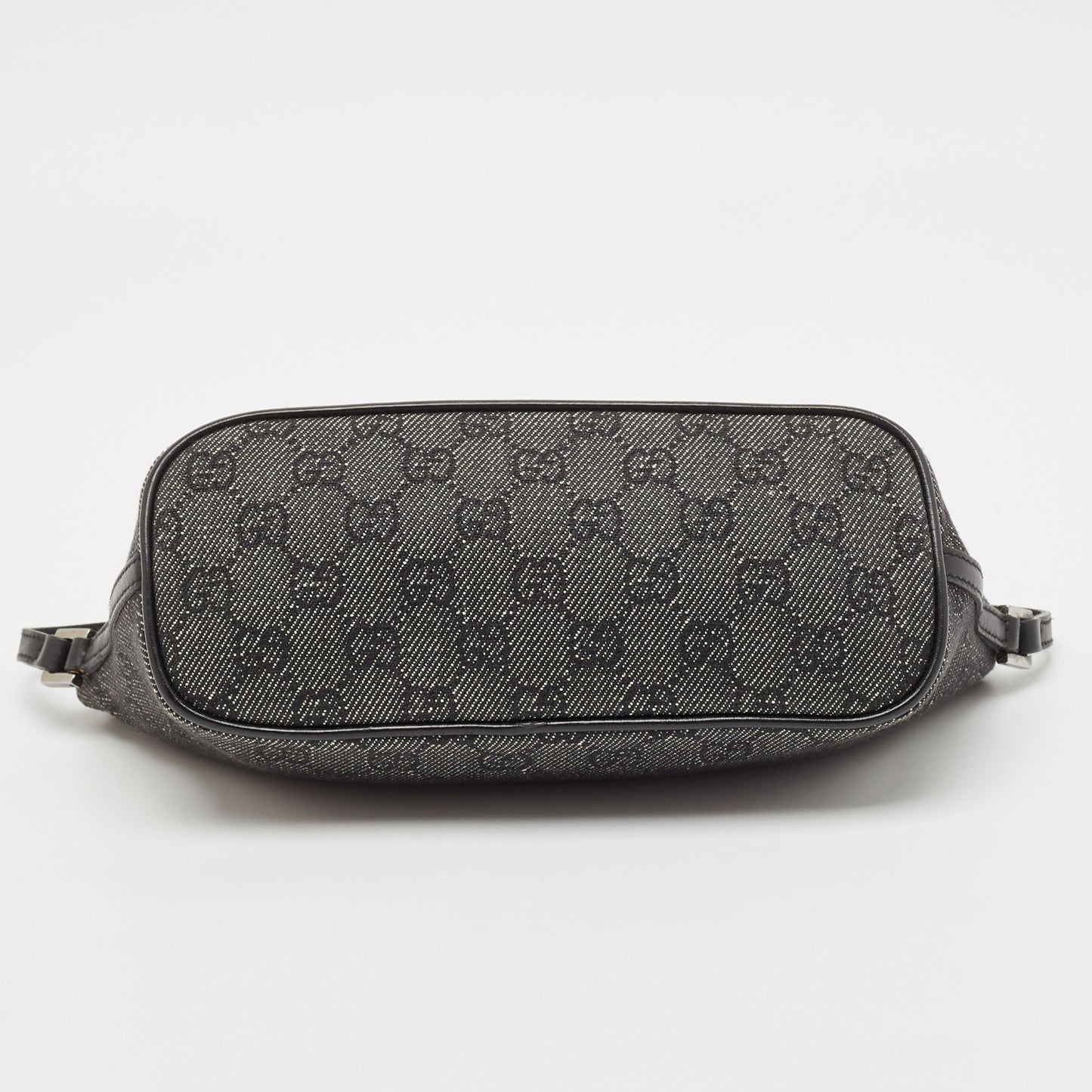 Gucci Black Gg Denim And Leather Boat Pochette Bag